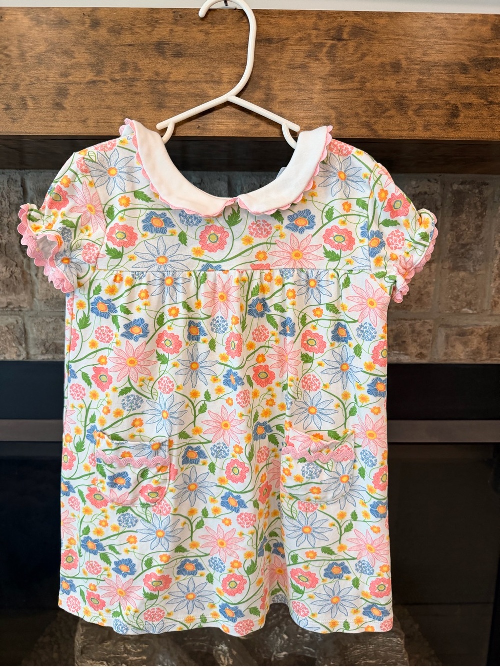 bella bliss Floral Peter Pan Collar Dress in White, Pink, Blue, Green